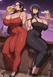 2025 2futas abs ai_generated armpits bar beer beer_mug biceps big_breasts big_penis black_hair blue_eyes blush boa_hancock breasts bulge bulge_through_clothing covered_abs crossover dark_green_hair dress drinking drinking_beer fishnets futa_only futanari green_hair half-closed_eyes heels highres huge_breasts indoors lips long_hair looking_at_viewer muscular one_piece red_eyes self_upload shadyfox sitting smile spy_x_family stable_diffusion standing teeth thick_thighs thighs toned uncensored yor_briar yor_forger