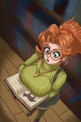 paige_(deadlock) valve ginger ginger_hair ginger_hair_female female deadlock 1girls 1girl female_focus sfw_version sfw safe_for_work safe solo_female solo female_only full_color color colored background strawberryblood glasses headgear headwear ponytail necklace