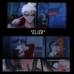 1boy 1girls 6koma areolae bandage bandages bandages_around_breasts bandages_around_chest bangs bedroom belt big_breasts black_belt black_hair blush blushing_profusely breasts breasts_bigger_than_head breasts_out brown_eyes bursting_breasts busty cape cleavage close-up close_up clothed clothing comic dialogue dougi drool drool_on_face drooling duo_focus english_text eyelashes fangs female female_focus fingerless_gloves fully_clothed game_ui gi glasses gloves grey_eyes hairband heart heart-shaped_pupils holding_object holding_weapon holy_jumonji_sword horny horny_female huge_breasts imminent_sex indoors kanji kyoshika_magadori large_breasts licking licking_object licking_sword licking_weapon locker magadori_kyoushika male massive_breasts naked naked_female naver nipples no_bra no_nut_november no_nut_sabotage nude nude_female onomatopoeia outdoors page_10 ponytail red_cape rooftop saliva saliva_drip saliva_string saliva_trail sarashi scar school scrunchie shaded_face sharp_teeth short_hair shower sneaking socks spoken_heart sweat sweatdrop sweating sweating_profusely sweaty sweaty_body sweaty_breasts sweaty_thighs sword takemaru_yakushiji text the_hundred_line_-last_defense_academy- thick_thighs thighhighs thighs tied_hair tongue tongue_out too_kyo_games trio twitch_lines undressing weapon white_hair white_hairband white_scrunchie