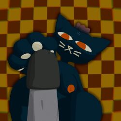 3d_(artwork) animated anthro breasts checkered checkered_background colonthreeguy digital_media_(artwork) domestic_cat feet felid feline felis female foot_fetish foot_focus foot_play footjob genitals looking_at_genitalia looking_at_penis mae_borowski mammal night_in_the_woods nude overweight overweight_female pattern_background penis sex simple_background solo vibrating_penis