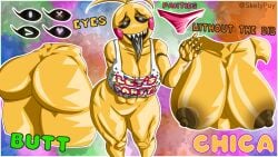 1girls 2d 2d_(artwork) animatronic animatronic_female areolae ass bib big_areola big_ass big_balls big_breasts big_butt big_nipples butt_focus chicken chicken_girl colorful colorful_background female female_only five_nights_at_freddy's five_nights_at_freddy's_2 fnaf fnaf_2 humanoid metal_tongue nipples nude panties_removed pink_panties pleasure_face robot robot_girl robot_humanoid sharp_teeth solo tagme teeth_showing tits_bigger_than_head tits_out tongue tongue_out toy_chica_(fnaf) white_eyes yellow_body