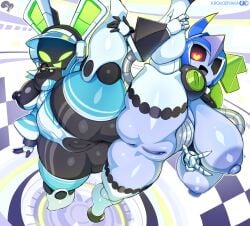 2girls alt_h34 anthro anus ass b_and_p_(body_types) big_ass big_breasts bikini blush bottom_heavy bra breasts bunny busty cameltoe colored dildo electronics female female_only genitals green_face happy headgear headphones heart heart_eyes holding_leg_up huge_ass huge_breasts krokobyaka large_breasts legs legs_up leporid long_ears looking_at_viewer looking_back machine machine_girl mammal open_mouth original panties pattern_clothing png project_turboblast pussy rabbit rabbit_ears robot robot_girl screen shortstack signature smaller_female stockings tagme tempo_(project_turboblast) thick_ass thick_thighs thighs thunder_thighs top_heavy underboob vagina wide_hips
