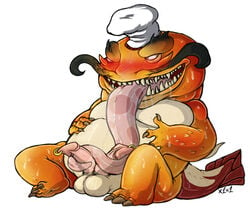 1boy 99dead barefoot blush chubby claws culinary_masters_series erection genital_piercing gums hat league_of_legends male male_only master_chef_tahm_kench monster muscles nude open_mouth pecs penis piercing riot_games sharp_claws sharp_teeth simple_background sitting smile solo spread_legs spreading tahm_kench teeth toe_claws tongue tongue_out video_games white_background