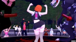 1girls 2monsters 3d arrancon ass ass_focus fishnet_legwear flexing_bicep grimm_(rwby) half-dressed half_naked monster monster_cock multiple_boys multiple_girls nora_valkyrie public rwby