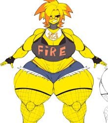 animatronic animatronic_female beakless big_ass big_breasts big_butt chicken chicken_girl female five_nights_at_freddy's five_nights_at_freddy's_2 fnaf glasses kuroame kuroameart muscular phasianid robot robot_girl scottgames solo toy_chica_(fnaf) toy_chica_(thebigtoychica) yellow yellow_skin