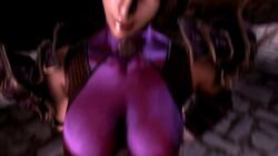 3d animated black_hair bodysuit bouncing_breasts breasts female handjob human_male large_breasts male namco noname55 penis ponytail pov soul_calibur source_filmmaker standing taki tied_hair