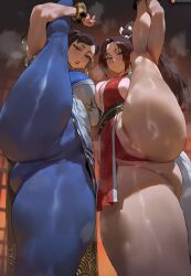 ai ai_art ai_generated big_ass big_breasts chun-li clothing crossover fatal_fury king_of_fighters mai_shiranui shexyo showing_pussy spread_legs street_fighter thunder_thighs