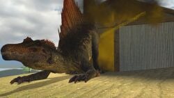 3d 3d_(artwork) 3d_render ark_spinosaurus ark_survival_evolved carnivore dinosaur fart fart_torture farting flatulence garry's_mod gas gassy giant_fart mama_chompless mesozoicgamer nasty piscivore quadrupedal_spinosaurus render sand sfm shed source_filmmaker spino spinosaur spinosaurid spinosaurus stinky stinky_fart torture trapped
