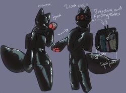 2024 anthro backpack big_collar biped black_latex breath_play bulge camera canid canine catheter drone english_text eyewear eyewear_on_head feeding_tube fox goggles goggles_on_head hi_res iniratua latex male mammal medical_instrument paw_mitts scientific_instrument sensory_deprivation slim_anthro slim_male slim_sub solo standing story story_in_description strenge submissive submissive_anthro submissive_male text tracheal_tube