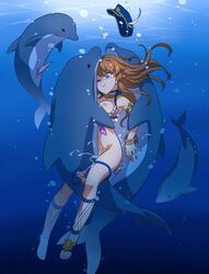 anal armlet asphyxiation bestiality bikini_top blue_eyes bracelet braid breasts brown_hair bubble clothing cum cum_in_pussy cum_inside dolphin double_penetration drowning female female_on_feral feral floating_hair from_behind granblue_fantasy hat human human_on_feral interspecies jewelry lecia_(granblue_fantasy) long_hair male nipples one_eye_closed peaked_cap penetration sandals sex squemezzo tied_hair underwater underwater_sex vaginal_penetration zoophilia