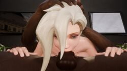 1boy1girl 3d 69 :>= all_the_way_to_the_base animated big_balls big_breasts big_penis blonde_hair blowjob cum cum_down_throat cum_in_mouth cum_in_throat dark-skinned_male dark_skin deepthroat face_fucking holding_head huge_cock interracial jp_3dx jpbtos light-skinned_female light_skin male mercy milf overwatch penis rough_oral sound straight tagme throat_fuck video