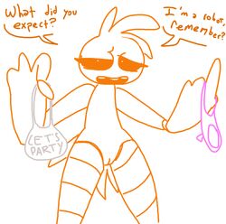 animatronic avian bib bird chicken clothing english_text female five_nights_at_freddy's five_nights_at_freddy's_2 lagomorph machine mammal panties pussy robot simple_background text the_weaver toy_chica_(fnaf) underwear video_games white_background