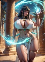 ai_animation ai_generated ai_video ass_cheeks bangs black_hair caramel-skinned_female cleavage curvy_female dancing egyptian_clothes egyptian_female egyptian_headdress egyptian_jewelry egyptian_queen glistening_body green_eyes high_quality huge_ass huge_breasts layla long_hair looking_at_viewer magic moonchild41 nipple_bulge no_sound original_character pelvic_curtain plump_lips rotation smiling tagme tanned-skinned_female thick_thighs video voluptuous wide_hips