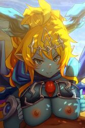 animated armor berg big_breasts blonde_hair blue_eyes breasts demon erect_nipples female hair hera-is_(p&d) hera_(p&d) horn human male mammal membranous_wings nipples paizuri puzzle_&_dragons sex smile straight succubus tiara wings