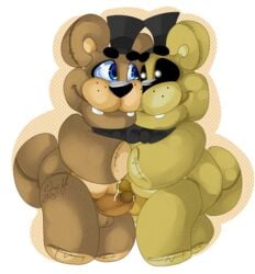 alpha_channel balls barefoot bear cum cum_on_penis cute erection five_nights_at_freddy's fredbear_plush_(fnaf) freddy_plush_(fnaf) fronnie frots glowing glowing_eyes hat headgear male male_only mammal naked nude orgasm penis plushie simple_background smile standing teddybear teeth transparent_background