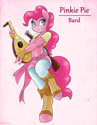 2015 ambris anthro anthrofied bard blue_eyes breasts casual ear_piercing earth_pony equine female friendship_is_magic fur hair horse mammal musical_instrument my_little_pony nipples piercing pink_fur pink_hair pinkie_pie_(mlp) pony pussy smile solo straight_hair