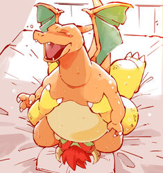 2boys bed bed_sheet bedroom blush bowser charizard chubby crossover dragon duo female garousuki grope hair horn indoors koopa male mario_(series) multiple_boys nintendo oral pokemon pokemon_(species) red_hair scalie sweat tears video_games yaoi