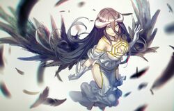 1girls albedo_(overlord) brown_hair feather female female_only horns infukun long_hair overlord_(maruyama) solo succubus tagme very_long_hair wings yellow_eyes zhouran