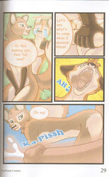 all_fours anthro ball_squeeze balls blue_eyes canine comic darknurse english_text fox fur male mammal open_mouth orange_eyes orange_fur orgasm tears_of_joy text yaoi