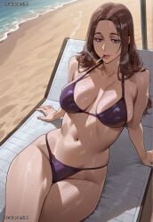 1girls ai_generated beach bikini breasts brown_hair cigarette female female_focus female_only jujutsu_kaisen light_skin long_hair medium_breasts purple_eyes shoko_ieiri tsukagamiai