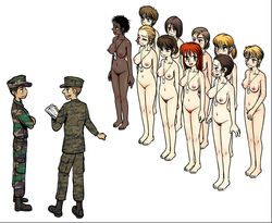 comfort_woman female female_soldier gogocherry lineup male marine multiple_boys multiple_girls nipples nude nude_female_clothed_male pussy soldier unshaved_pussy