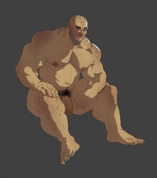 bara barefoot chest_hair facial_hair feet foreskin hair human humanoid male male_only muscle muscles nipples nude pecs penis simple_background tigari veiny veiny_penis yaoi