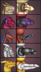 absurd_res animal_genitalia chart dragon egg_ox erection feral genitals group hi_res horn horn_jewelry jewelry knot male mythological_creature mythological_scalie mythology open_mouth penis penis_chart scalie vrantavrak