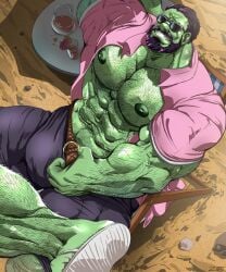 abs bara beard biceps big_ass big_bulge bulge clothing daddy green-skinned_male green_body green_skin hairy_chest male male_nipples male_only manly mature_male muscular_male nipples orc orc_male pecs teeth teeth_visible uncle zoroj