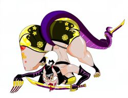 1girls ass big_breasts bottom_heavy breasts bubble_ass bubble_butt claws dagger fangs female huge_ass indie_virtual_youtuber jewelry katana knife licking_sword oni oni_female oni_horns saavlewd shorts snake_girl snake_tail tail tattoo thick_thighs thigh_tattoo thong virtual_youtuber vtuber
