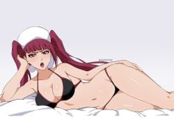 1girls bikini bleach breasts dokugamine_riruka female full_body hat on_side pink_eyes pink_hair pose seductive solo twintails