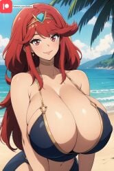 ai_generated beach big_breasts long_hair milf pyra pyra_(xenoblade) tktbro very_long_hair wet xenoblade_(series) xenoblade_chronicles_2