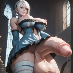 1futa abs ai_generated bandage big_ass big_balls breasts erect_penis erection evil_grin futa_only futa_sans_pussy futanari gq32970 huge_breasts huge_cock kaine_(nier) large_penis looking_at_viewer navel negligee nier nier:_automata nude penis solo solo_futa testicles thighs uncensored veins veiny_penis