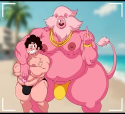 1anthro 1human 2boys aged_up anthro ass bara bara_tiddies bara_tits beach beach_background belly belly_button big_ass big_belly big_bulge big_butt bigger_male black_thong blush blushing bobthetanuki brown_nose bulge camera canid canine cartoon_network chain_necklace chubby chubby_male extrasizedbob facial_hair fat fat_belly fat_male fat_man flipping_off furry gay gold_jewelry humanoid jewelry kemono lion lion_(steven_universe) looking_at_viewer male male/male male_focus male_only middle_finger moobs muscular muscular_male muscular_thighs nipples overweight overweight_male pecs pectorals pink_body pink_fur pink_skin ring rose_quartz_(gem) size_difference steven_quartz_universe steven_universe swimsuit swimsuit_only tail thick_thighs thong underwear wide_hips yellow_thong