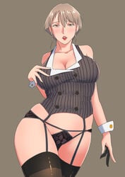 breasts garter_belt large_breasts panties short_hair supi_(inner_map) thighhighs