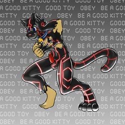 anthro bell brainwashing collar erection feline lights male mammal mind_control rei98 rubber solo symbiote text