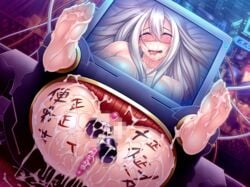 1girls breasts censored cum female fucked_silly glory_wall large_breasts lilith-soft mosaic_censoring taimanin_asagi taimanin_asagi_battle_arena through_wall viewscreen white_hair