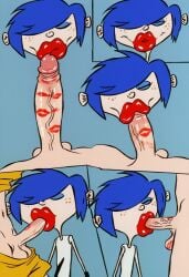 ai_generated blowjob comic ed_edd_n_eddy fellatio kiss_mark lipstick_mark lipstick_on_penis marie_kanker red_lipstick