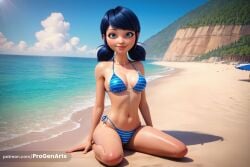 1girls ai_generated artist_name beach bikini black_hair blue_bikini blue_eyes blue_hair blue_sky breasts cloud collarbone day disney disney_channel freckles full_body halterneck hi_res horizon ladybug_(character) lips looking_at_viewer low_twintails marinette_cheng marinette_dupain-cheng medium_breasts miraculous:_tales_of_ladybug_and_cat_noir miraculous_ladybug navel ocean outdoors progenarts sand shadow shiny_skin short_twintails side-tie_bikini_bottom sitting sky small_breasts smile solo striped_bikini striped_clothes swept_bangs swimsuit twintails water watermark web_address