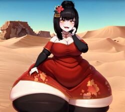 1girls ai_generated bottom_heavy breasts cleavage desert dress fangs huge_ass indie_virtual_youtuber jewelry pyramid saavlewd snake_girl stockings thick_thighs vtuber wide_hips