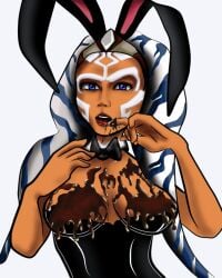 1girls ahsoka_tano bunnysuit chocolate female female_only gracenaga solo star_wars