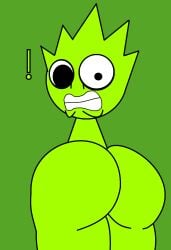 1boy big_ass green_background green_body incredibox_mod large_ass lime_(sprunki) looking_back owakcx_(sprunki) scared smelly_ass sprunki