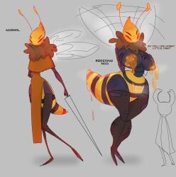 4_eyes antennae anthro anthro_only bee big_breasts bug bug_girl clothed dialog dialogue female female_focus female_only furry furry_female furry_only hollow_knight hymenopteran hymenopteran_humanoid infected infection insect_girl insect_humanoid insect_wings insects leaking multi_eye neck_fur neck_tuft orange_eyes protagonist_(hollow_knight) queen queen_bee queen_vespa sicksinner_(artist) stinger stinger_(anatomy) team_cherry thighhighs transformation voluptuous voluptuous_female wasp wasp_waist weapon wings