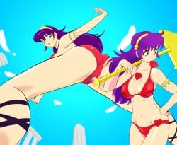 1girls ass athena_asamiya athletic athletic_female big_ass big_breasts bikini blue_eyes busty clothed female from_below gold gold_(metal) gold_jewelry hair_ornament heart king_of_fighters light-skinned_female light_skin long_hair looking_at_viewer looking_down princess_athena purple_hair sky snk_heroines:_tag_team_frenzy standing voluptuous voluptuous_female