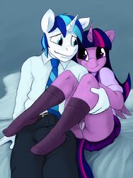 2015 alicorn anthro anthrofied bed belt blue_eyes blue_hair brother brother_and_sister bulge cameltoe clothed clothes duo equine female footwear friendship_is_magic hair hladilnik horn incest legwear long_hair male mammal masturbation multicolored_hair my_little_pony necktie on_bed panties princess_twilight_sparkle_(mlp) purple_eyes pussy_juice shining_armor_(mlp) shiningsparkle sibling sister sitting skirt smile socks straight twilight_sparkle_(mlp) two_tone_hair underwear unicorn wings