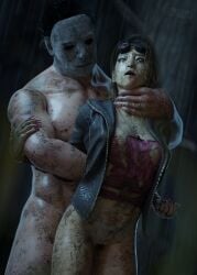 3d ambiguous_penetration arms_behind_back arms_held_back blender bush choking crossover dbd dead_by_daylight dirty dirty_body dirty_clothing halloween halloween_(series) long_nails michael_myers pink_nail_polish pink_nails rain raining rape ripped_clothing ripped_shirt size_difference wawmes yui_kimura