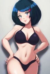 ai_generated bikini blue_eyes blue_hair johanna_(pokemon) lingerie sexy_armpits