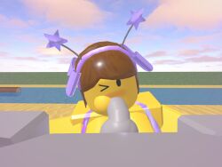 1boy 1boy1girl 1girls 3d beach_background blocky_body blowjob bloxzrd blush brown_hair different_angle female oral oral_sex pov purple_bikini roblox roblox_avatar robloxian tagme yellow_body yellow_skin