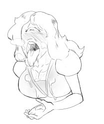 after_fellatio big_breasts blush cum cum_in_mouth cum_on_clothes cum_on_face cyclops dress elbow_gloves gem_(species) heart-shaped_pupils long_hair open_mouth sapphire_(steven_universe) sketch steven_universe thekokujin tongue_out