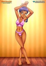 1girls african african_female aged_up arms_up belly big_breasts cameltoe cleavage dark-skinned_female dark_skin disney female female_only glasses large_breasts navel nipple_bulge omg palcomix panties pietros_secret_club pink_bra pink_clothing pink_panties pink_sports_bra pose purple_hair shiny_skin short_hair solo sports_bra sportswear striped_background striped_wall taranee_cook tomboy w.i.t.c.h. workout_clothes