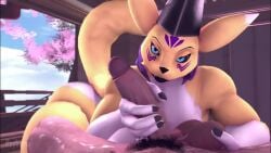 3d 3d_(artwork) 3d_animation 4_fingers anthro balls bandai_namco big_penis black_lipstick blue_eyes curvy curvy_body curvy_female digimon digimon_(species) first_person_view fox fox_girl handjob huge_cock human_is_better human_on_anthro lipstick looking_at_viewer loop looping_animation lowres male/female male_pov mature mature_anthro mature_female milf no_sound pov rayhuma service short_playtime shorter_than_30_seconds smile smiling_at_viewer tagme taomon touching_balls touching_penis video yellow_body yellow_fur